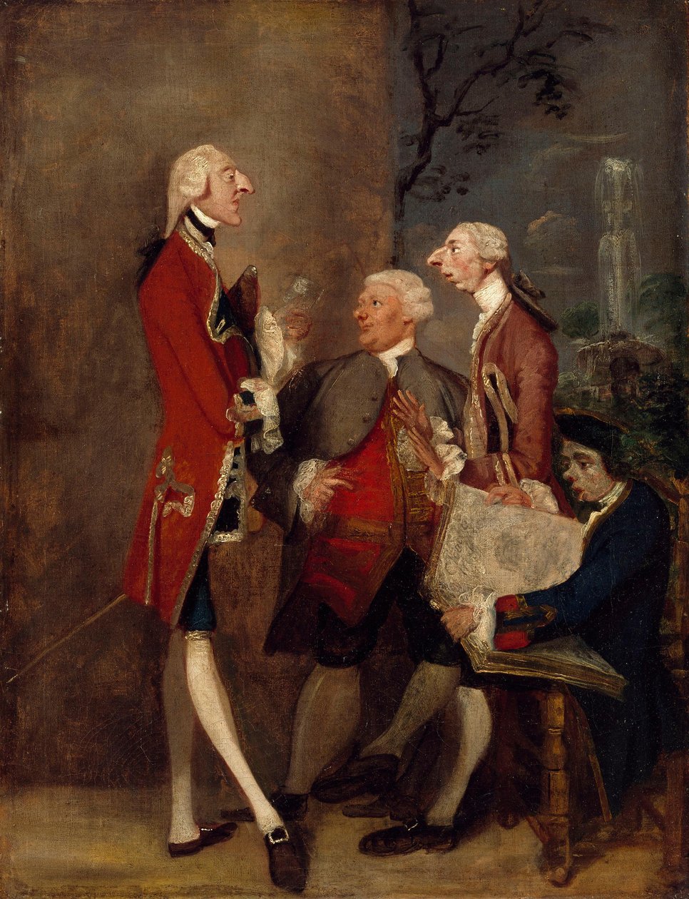 Karikatur von Thomas Brudenell, Baron Bruce, dem ehrenwerten John Ward, Joseph Leeson, später 2. Earl of Milltown, und Joseph Henry von Shafford alkotó: Joshua Reynolds