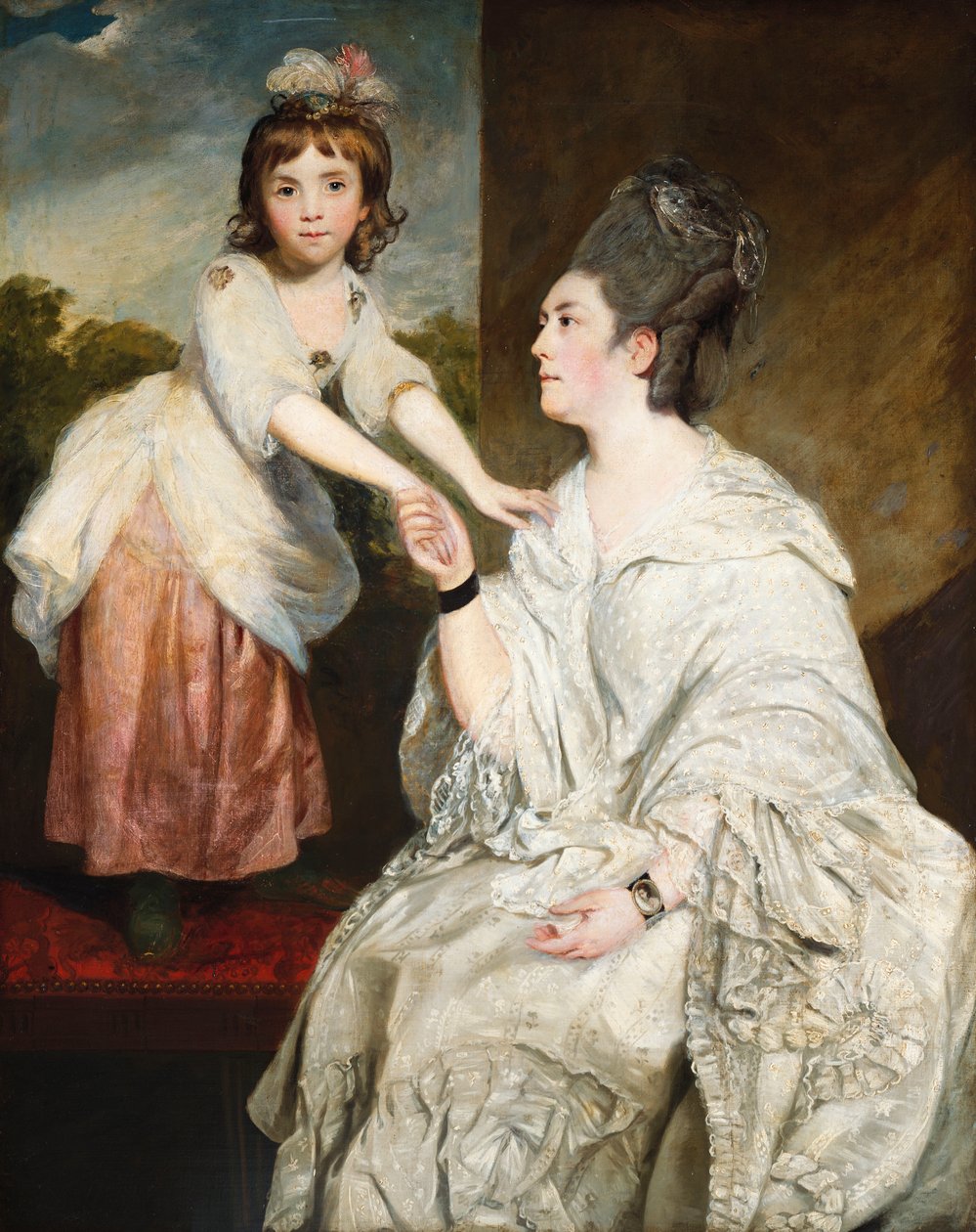 Mrs. Sarah Otway portréja, fehér jelmezben lányával, Jane-nel az ablak előtt alkotó: Joshua Reynolds