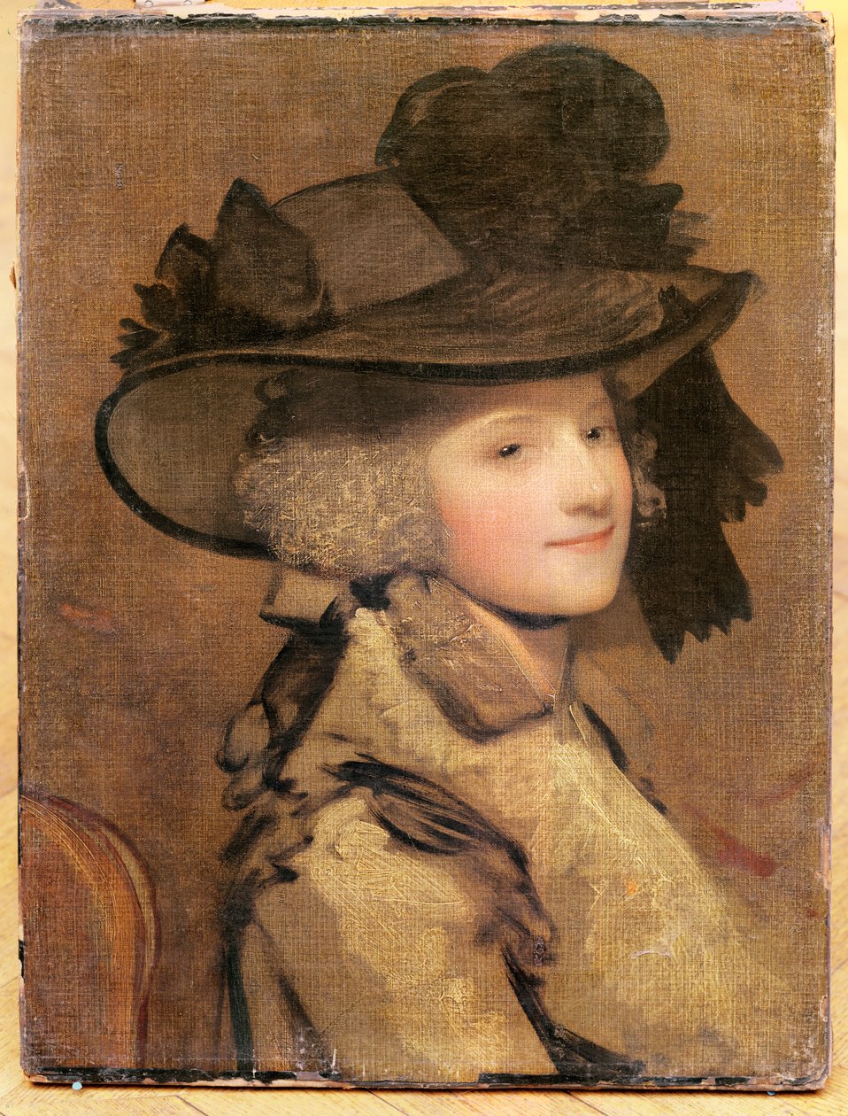 Fekete kalapban viselő nő portréja alkotó: Joshua Reynolds
