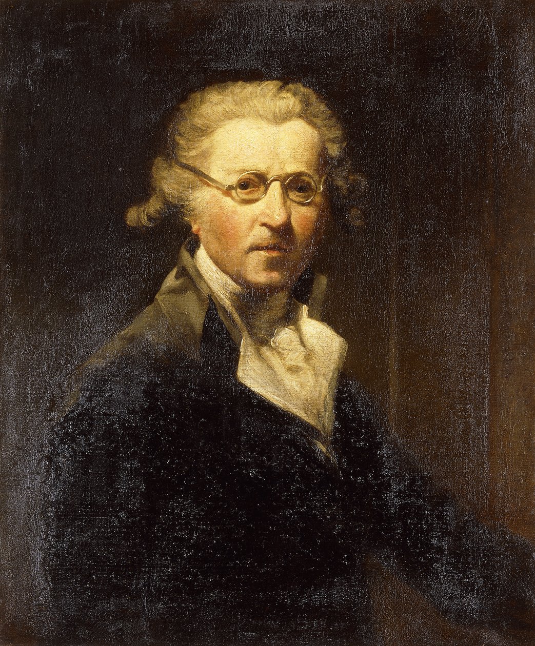 A művész portréja, félalakos, olajzöld kabátban, szemüveget visel, alkotó: Joshua Reynolds