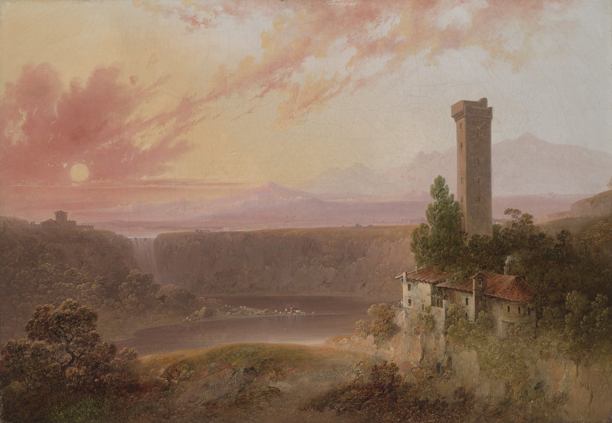 Kilátás a Nemi-tóra naplementekor, 1840-50 körül alkotó: Joshua H. Shaw