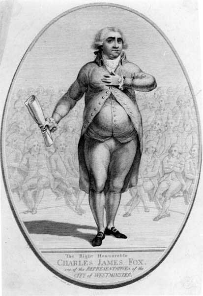 A tiszteletreméltó Charles James Fox (1749-1806), Westminster város egyik képviselője, Thomas Trotter metszete (1750-1803 körül). alkotó: Joshua after Cristall