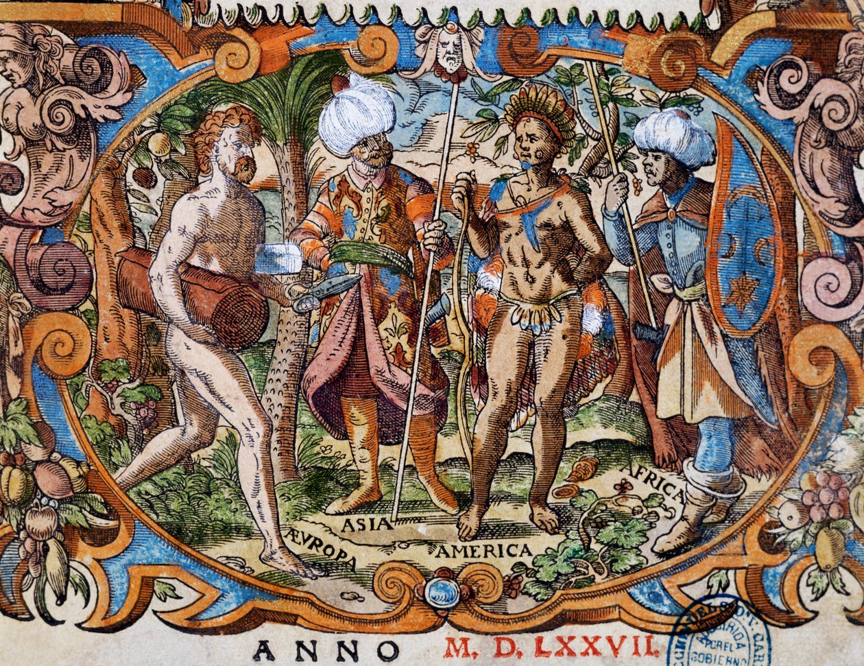 Négy kontinens, részlet a címlapról, Jost Amman (1539-1591) metszete alkotó: Jost Amman