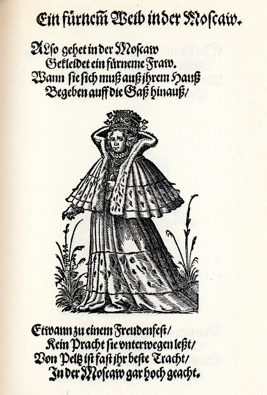 Nemes moszkvai nő. A Frauentrachtenbuch Frankfurtból, 1586, 1586 alkotó: Jost Amman