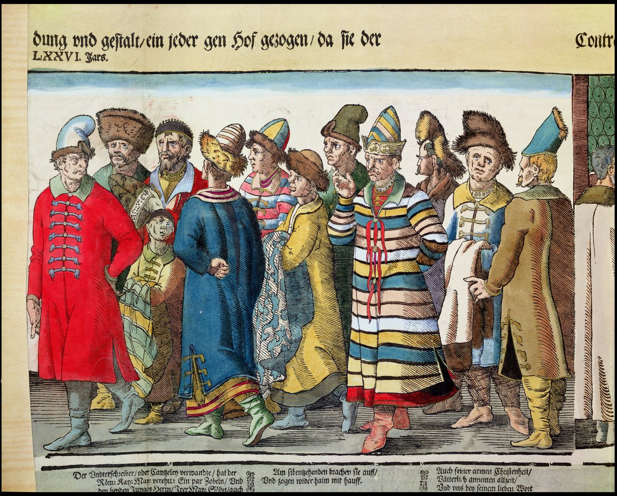 IV. Iván 1530-84-es orosz nagykövetsége a Szent Római Császárhoz Regensburgban 1576-ban 173050 és 88595 színes fametszet részletei alkotó: Jost Amman