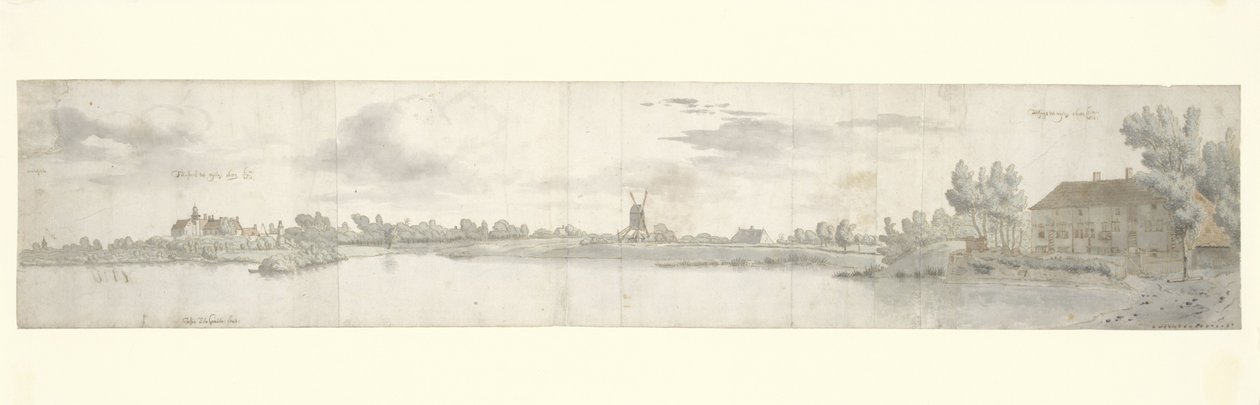 Panorámás kilátás a Kasteel Ooij-ra és a Tollhouse-ra, Észak-Brabantban alkotó: Josua de Grave