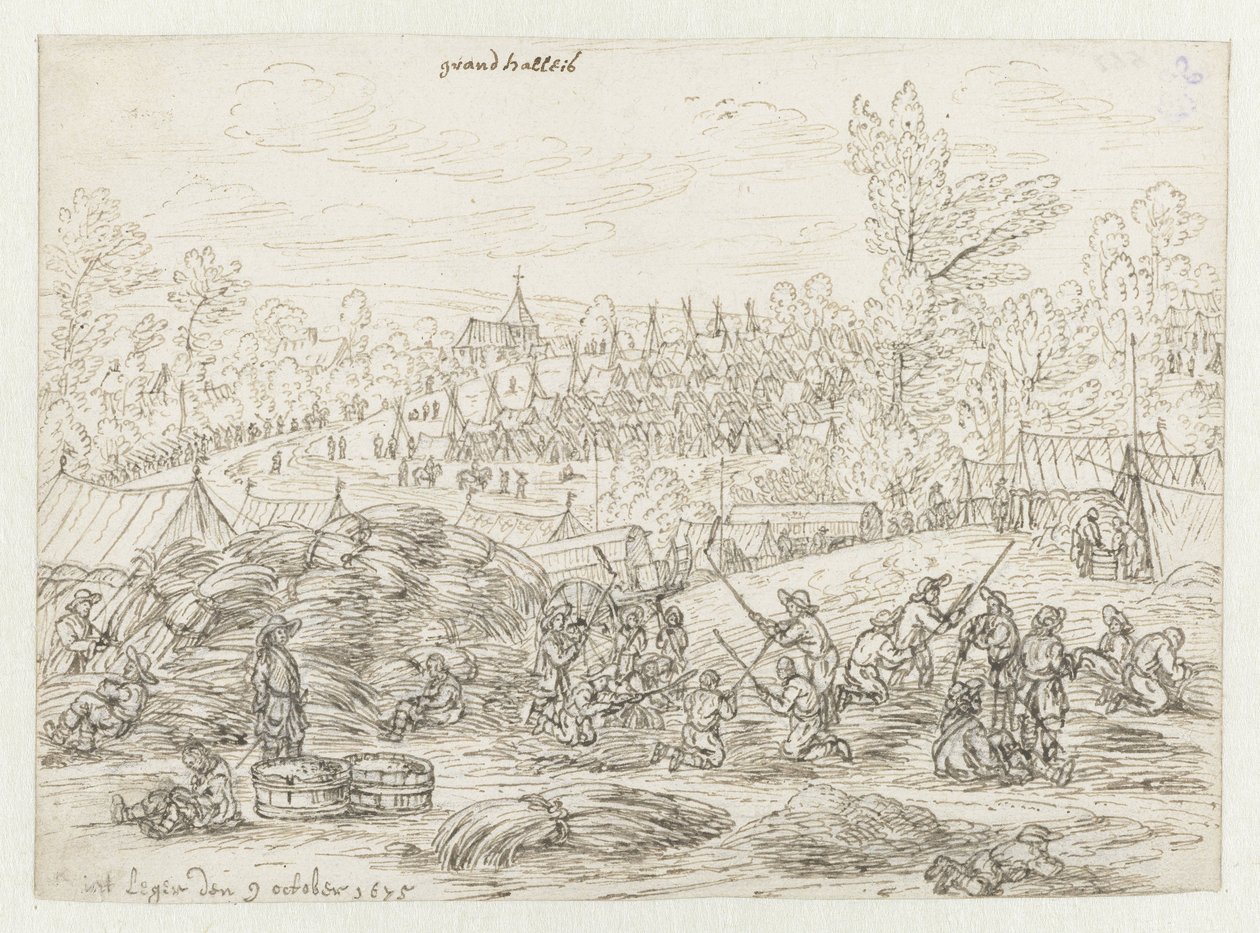 Kilátás a Willem III hadsereg táborára, Grand-Hallet közelében, Liège-ben alkotó: Josua de Grave