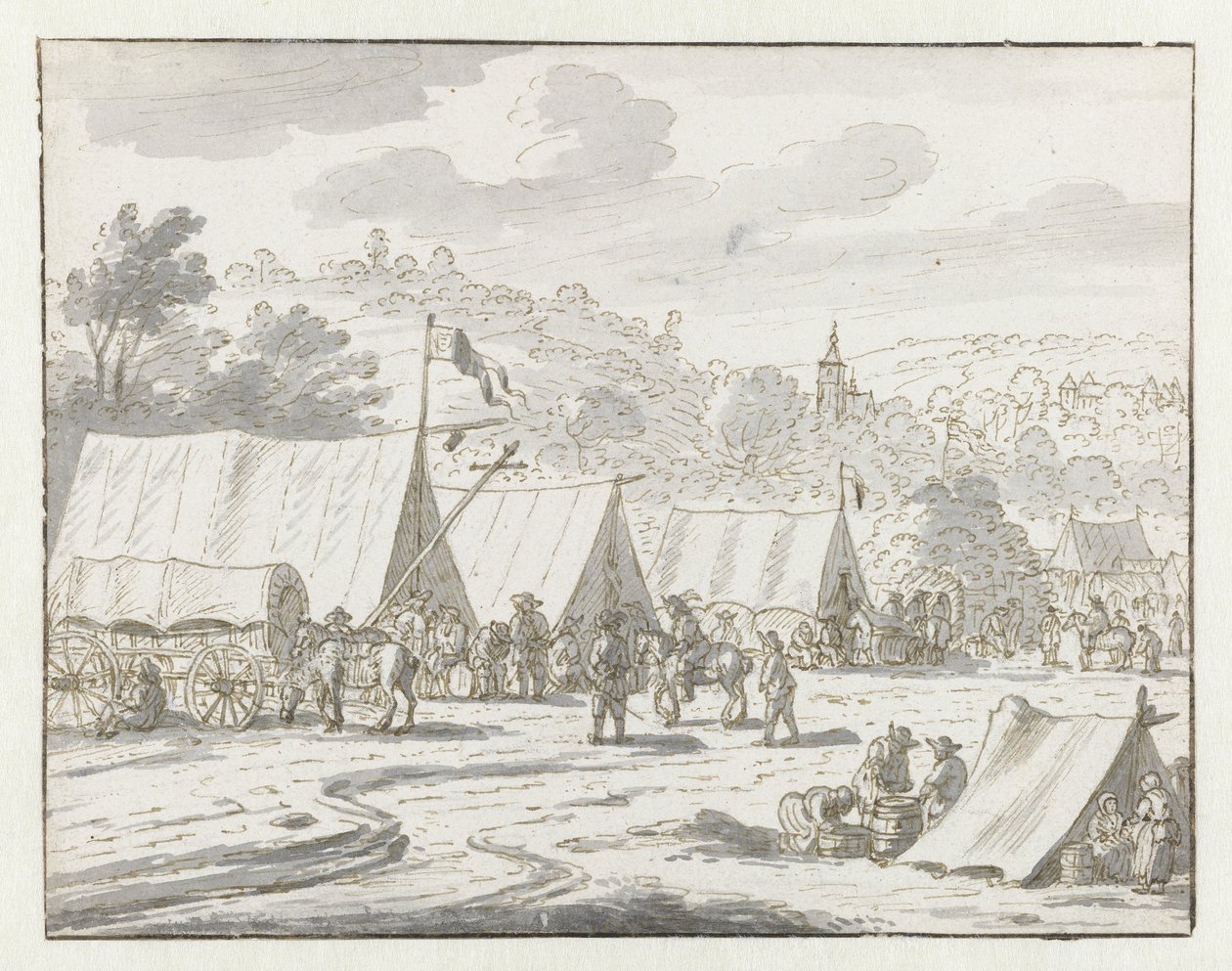 Kilátás a Willem III hadsereg táborozására Lembeek közelében, Flamand Brabantban alkotó: Josua de Grave