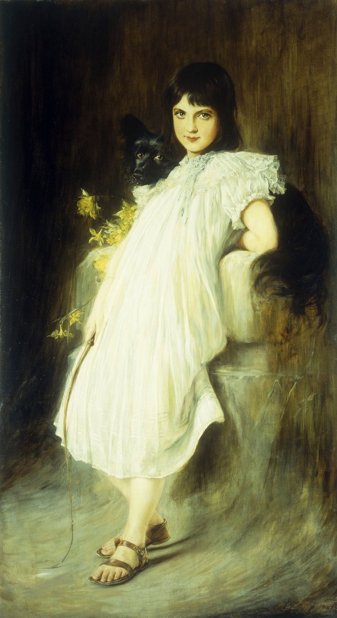 Portré egy fiatal lányról a kutyájával, 1908 alkotó: Joszi Arpad Koppay