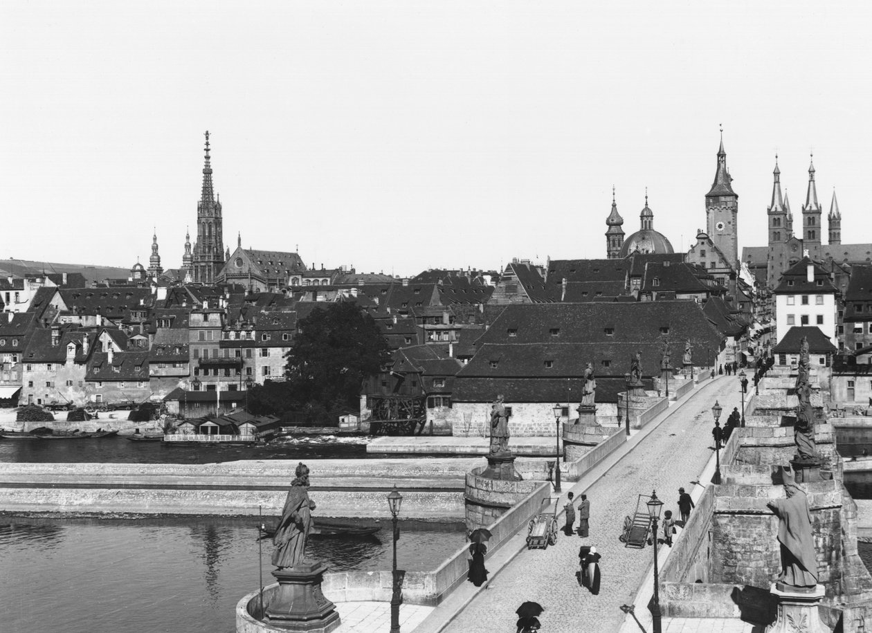 A régi híd a Main folyón Wurzburgban, 1910 körül alkotó: Jousset