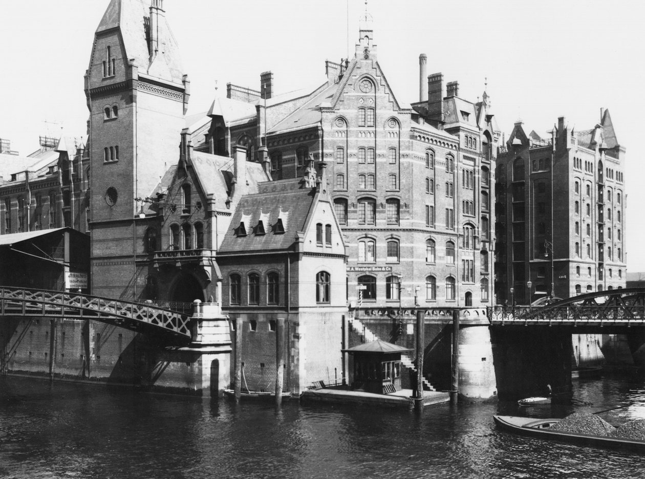 Kilátás a Speicherstadtra (raktárváros) Hamburg, 1910 körül alkotó: Jousset
