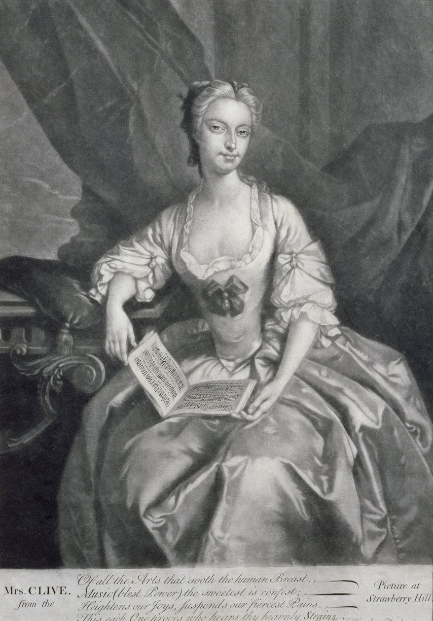 Kitty Clive (1711-85), színésznő és énekesnő portréja, metszett Alexander van Haecken (1701-58) alkotó: Jozef van Aken