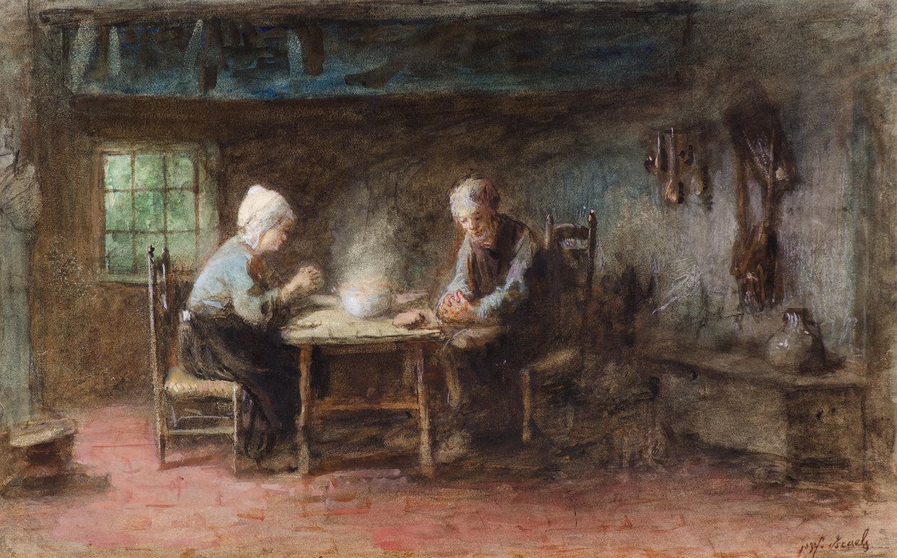 Takarékos étkezés (akvarell) alkotó: Jozef  Israels