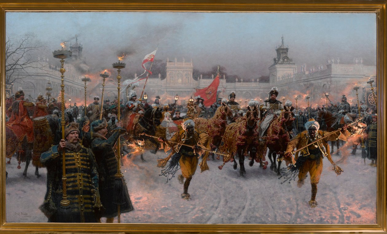 III. Sobieski János és Marysienka indulása Wilanówból, 1897. alkotó: Jozef Brandt