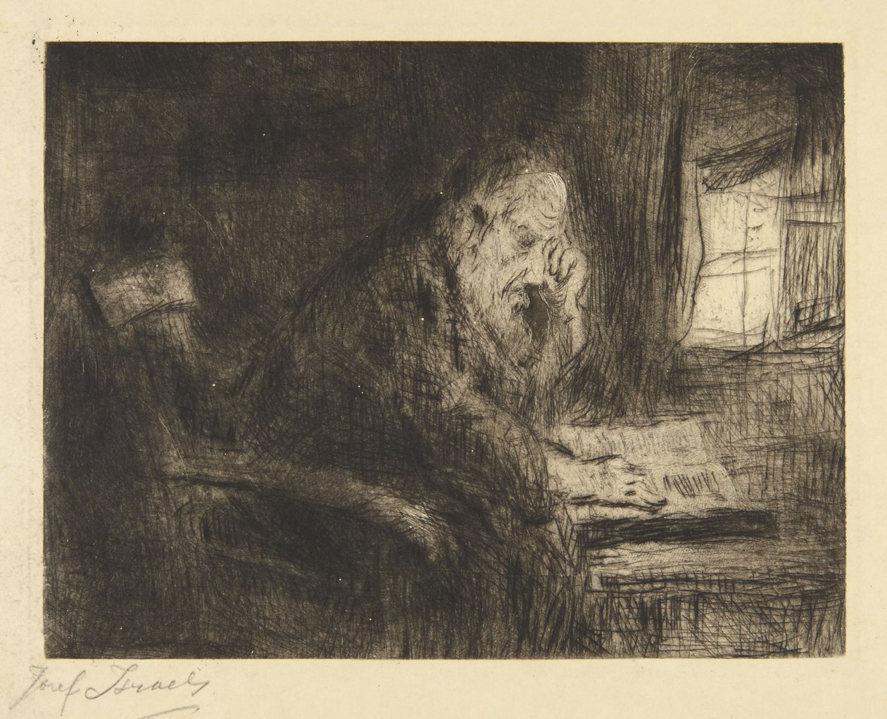Olvasó öregember alkotó: Jozef Israëls