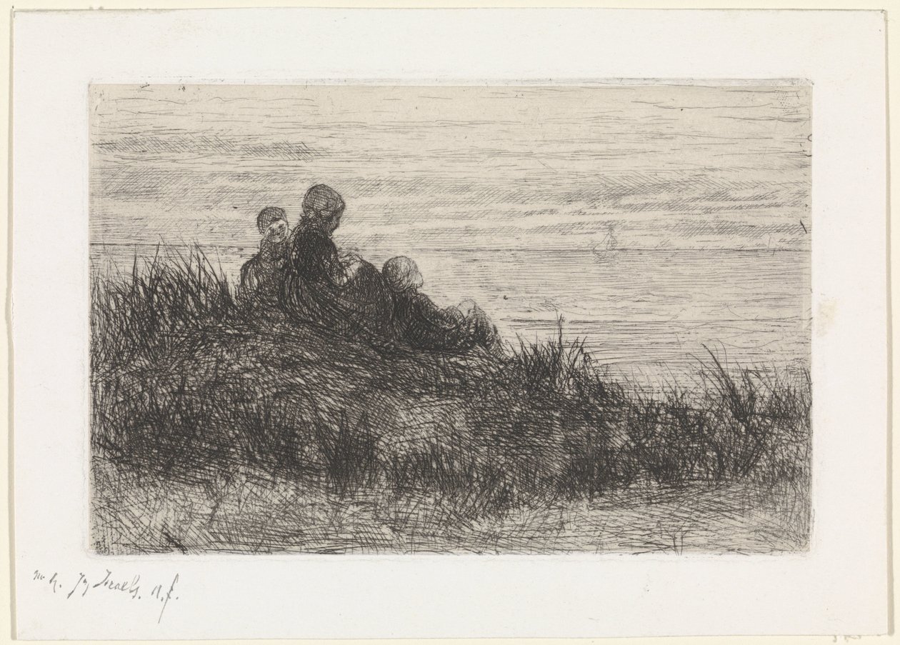 Dűne táj anyával és gyermekeivel alkotó: Jozef Israëls (signed by artist)
