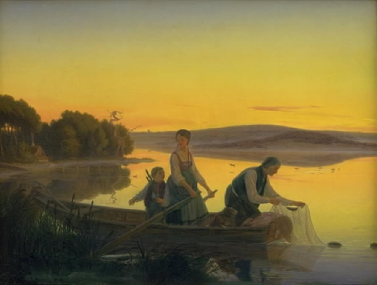 Egy öreg halász, aki este kirakja hálóit alkotó: Jørgen V. Sonne