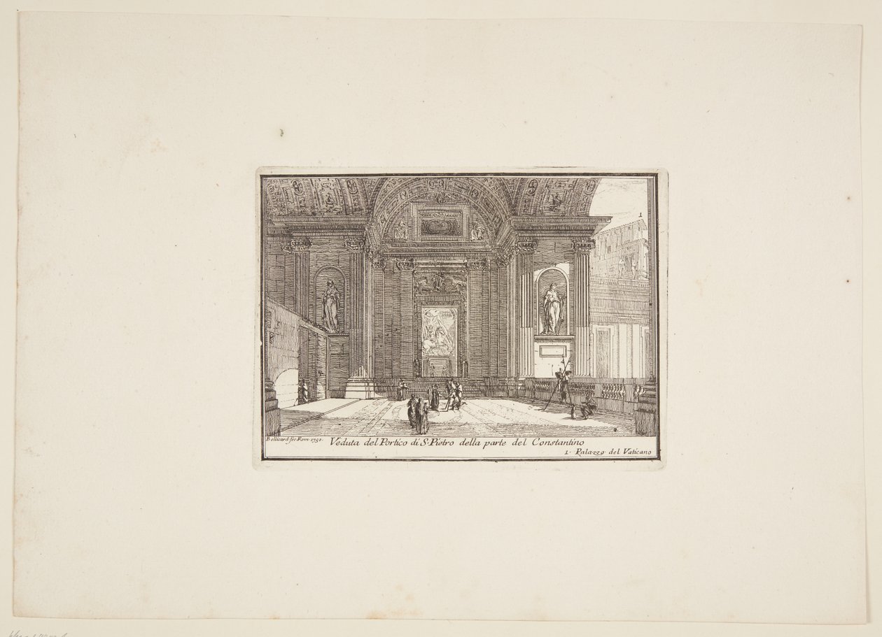 Kilátás a S. Pietro portikájára a Constantino felől. 1. Vatikáni Palota alkotó: Jérôme Charles Bellicard