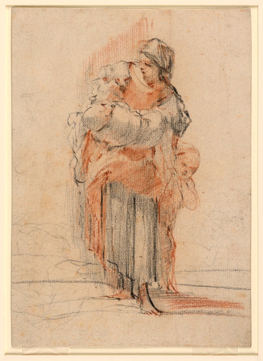 Rajz, Nő két gyermekkel, 1750 körül. alkotó: Jérôme François Chantereau