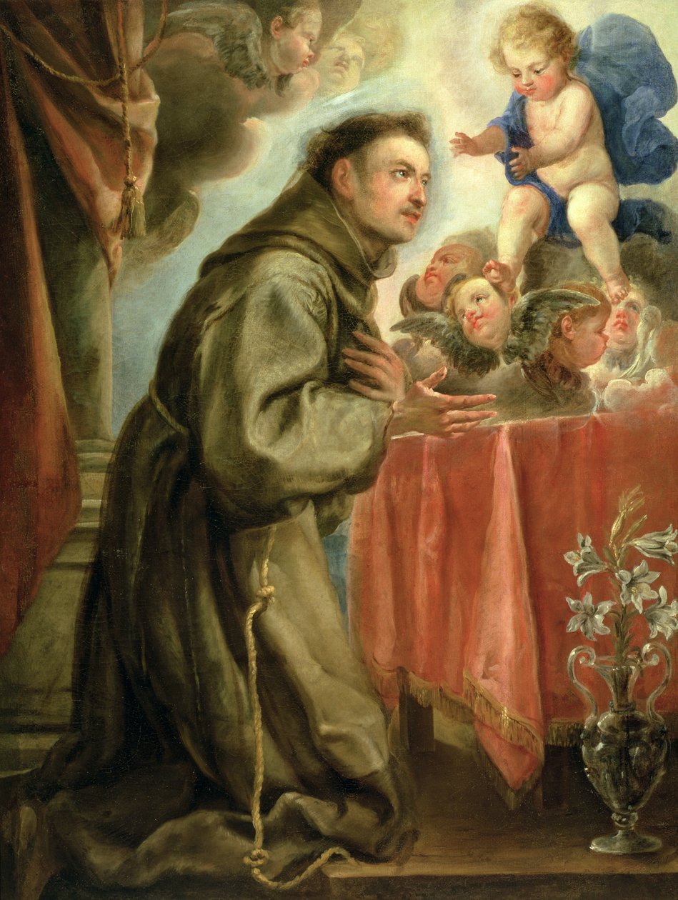 Páduai Szent Antal (1195-1231) imádja a gyermek Krisztust alkotó: Juan Carreño de Miranda