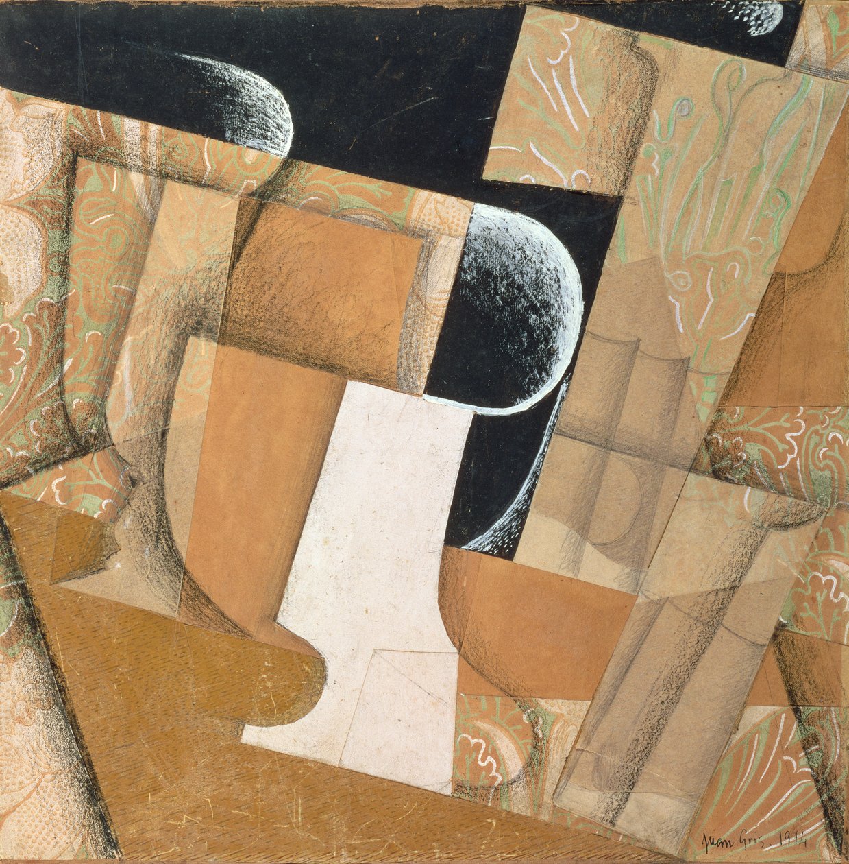 Az üveg (kollázs, gouache és ceruza, papír) alkotó: Juan Gris