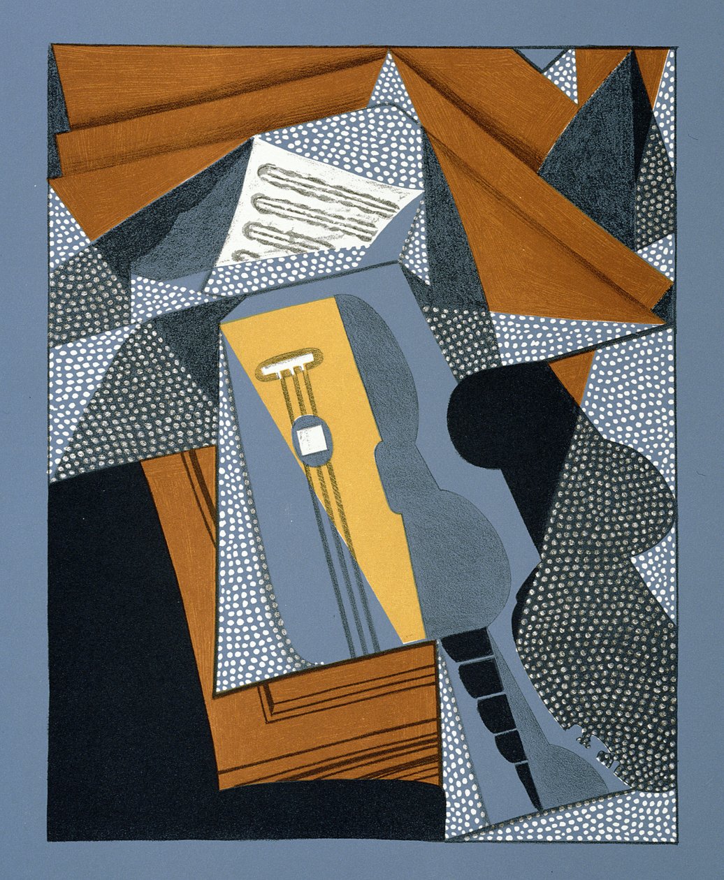 A gitár, Pierre Reverdy (1889-1960) „Au soleil du plafond” című versének illusztrációja, 1955 alkotó: Juan Gris