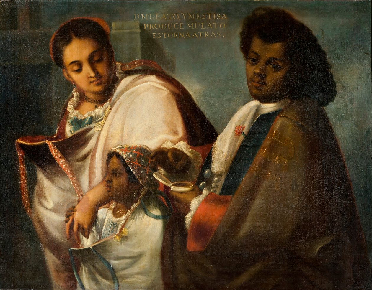 Mulatto és Mestiza egy Mulatto Return-Backwardot készít, 1715 körül alkotó: Juan Rodríguez Juárez