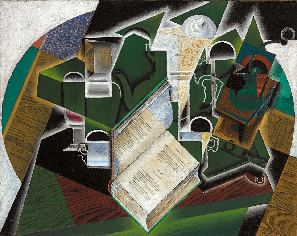 Könyv, Pipe és Szemüvegek; Könyv, pipa és poharak, 1915 alkotó: Juan Gris