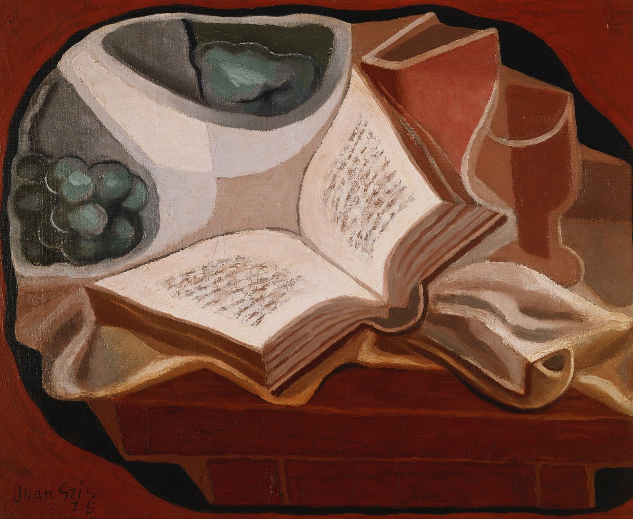 Könyv- és gyümölcstál; Könyv és gyümölcstál, 1925 alkotó: Juan Gris