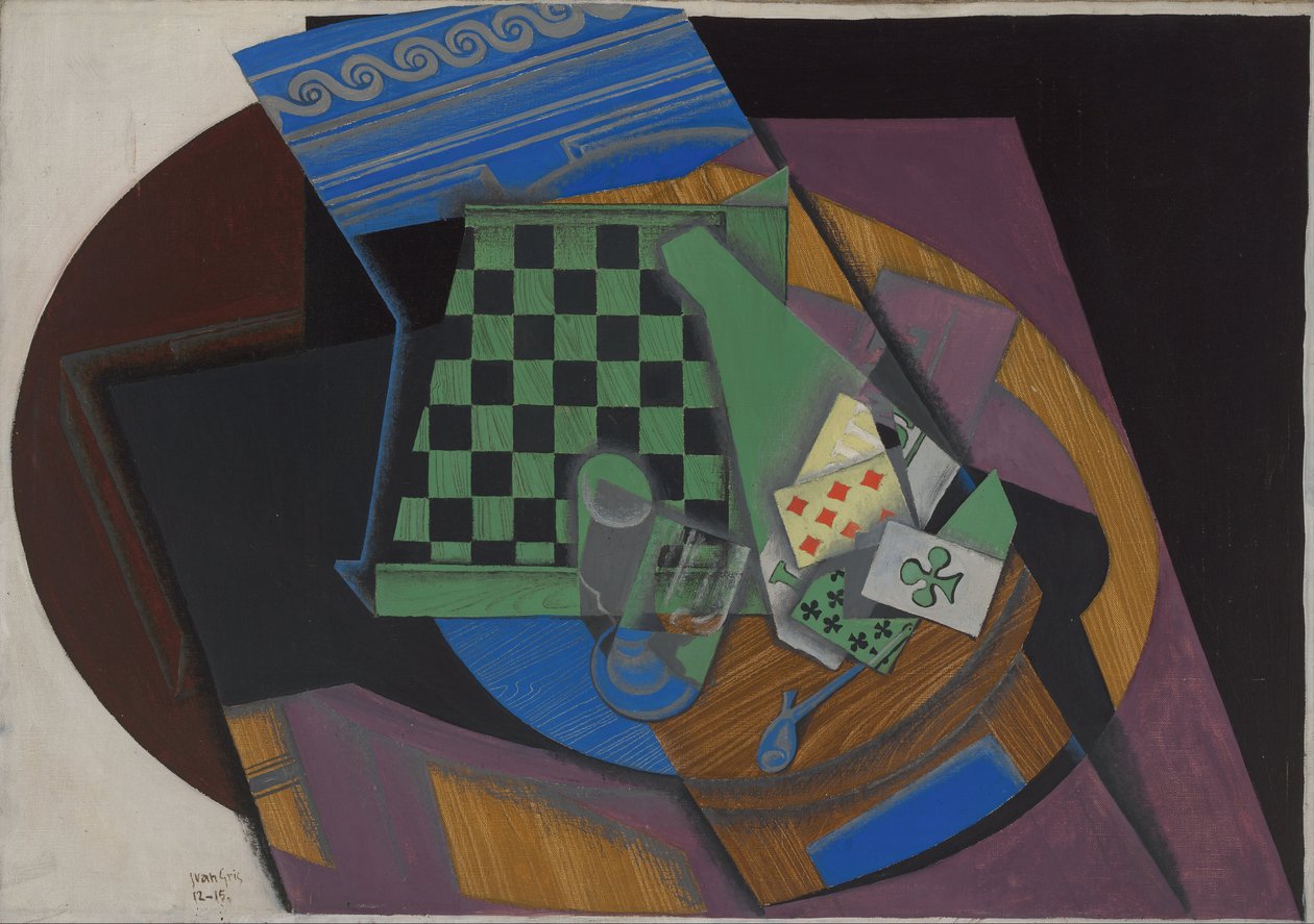 Sakktábla és játékkártya, 1915 alkotó: Juan Gris