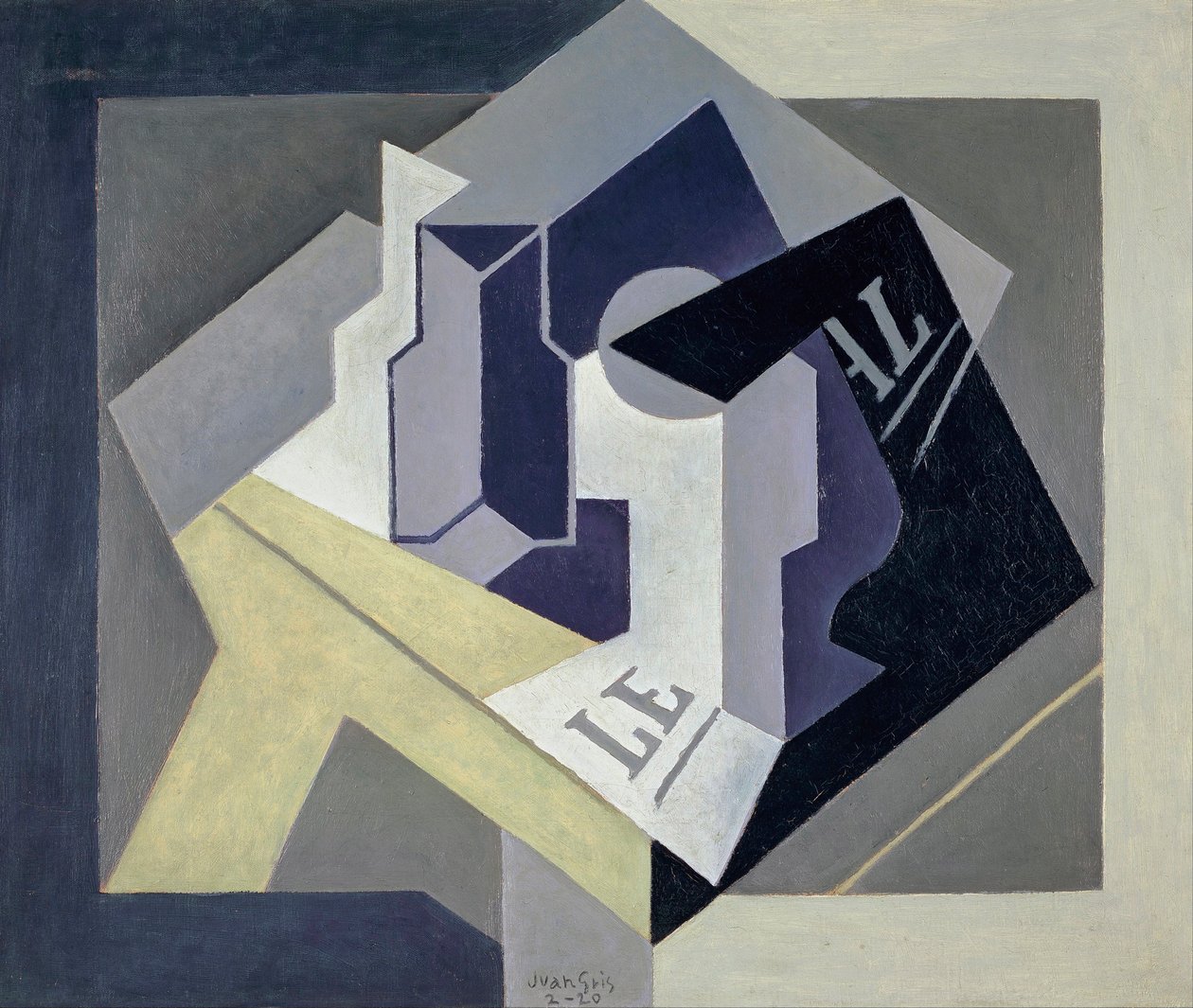 ""Coupe de fruit et journal"" (Gyümölcstál és újság) Juan Gris (1887-1927) festménye - 1920 - Olaj, vászon - Real Academia de Bellas Artes de San Fernando, Madrid alkotó: Juan Gris