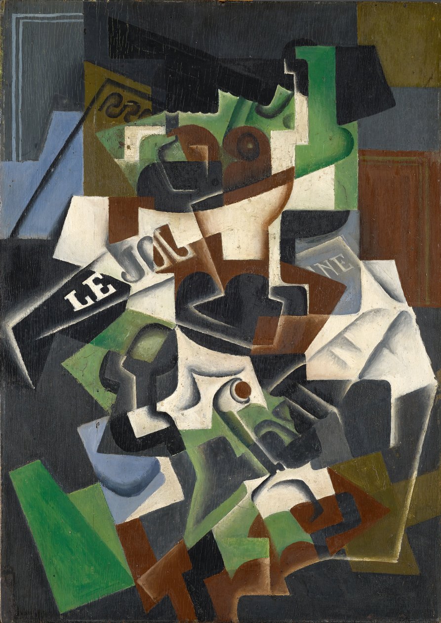 Gyümölcstál, pipa és folyóirat alkotó: Juan Gris
