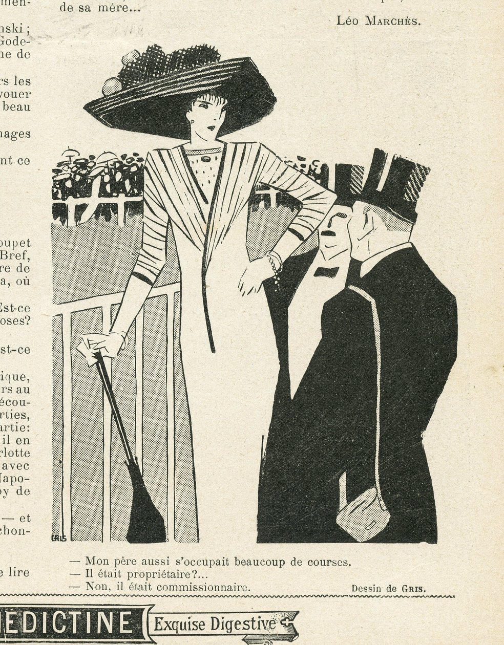 J Gris (1887-1927) illusztrációja a Le Lire-ben, 02/10/09 - Divat, Kalap, Gazdagok élete, Hippizmus - Nők alkotó: Juan Gris