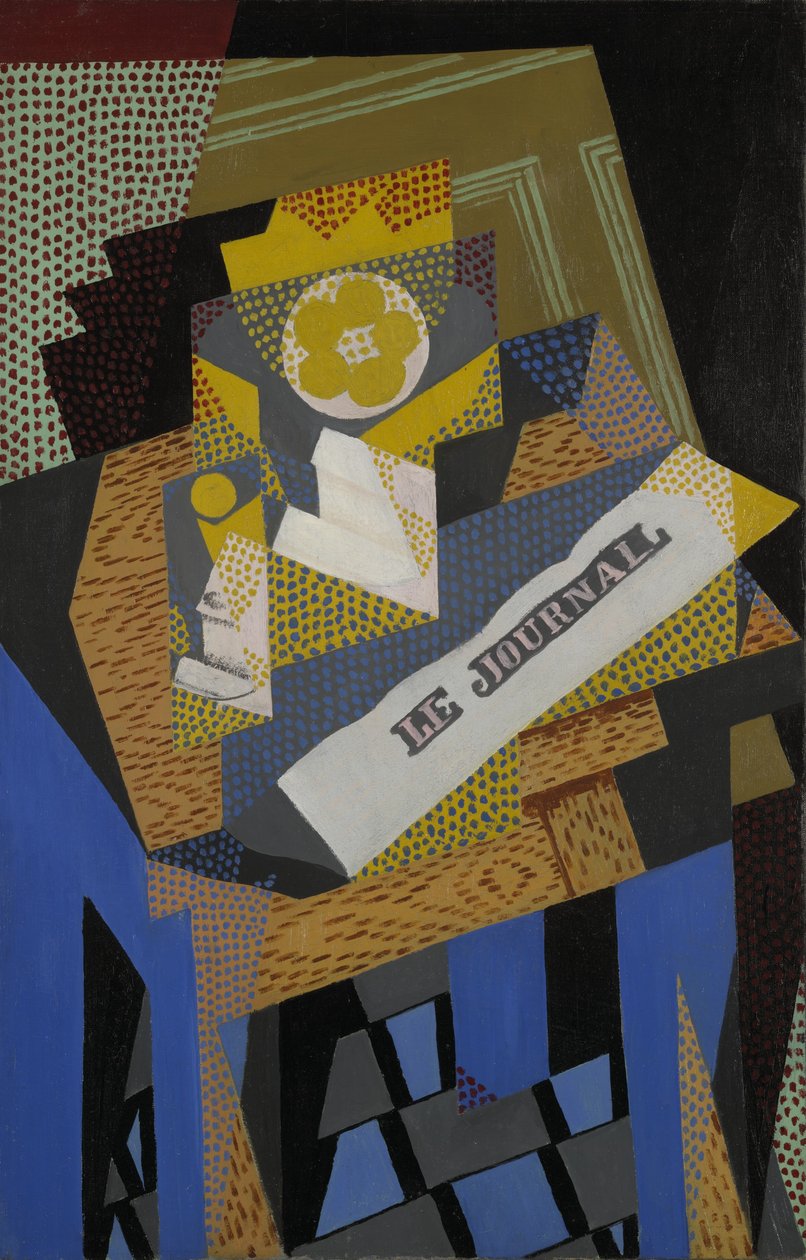 Újság és gyümölcstál, 1916 alkotó: Juan Gris