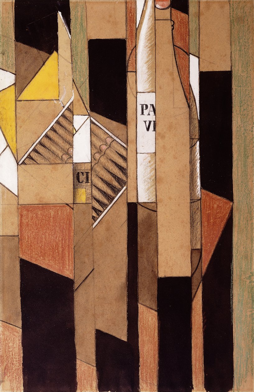 Csendélet palackkal és szivarral; Csendélet palackkal és szivarral, 1912 alkotó: Juan Gris