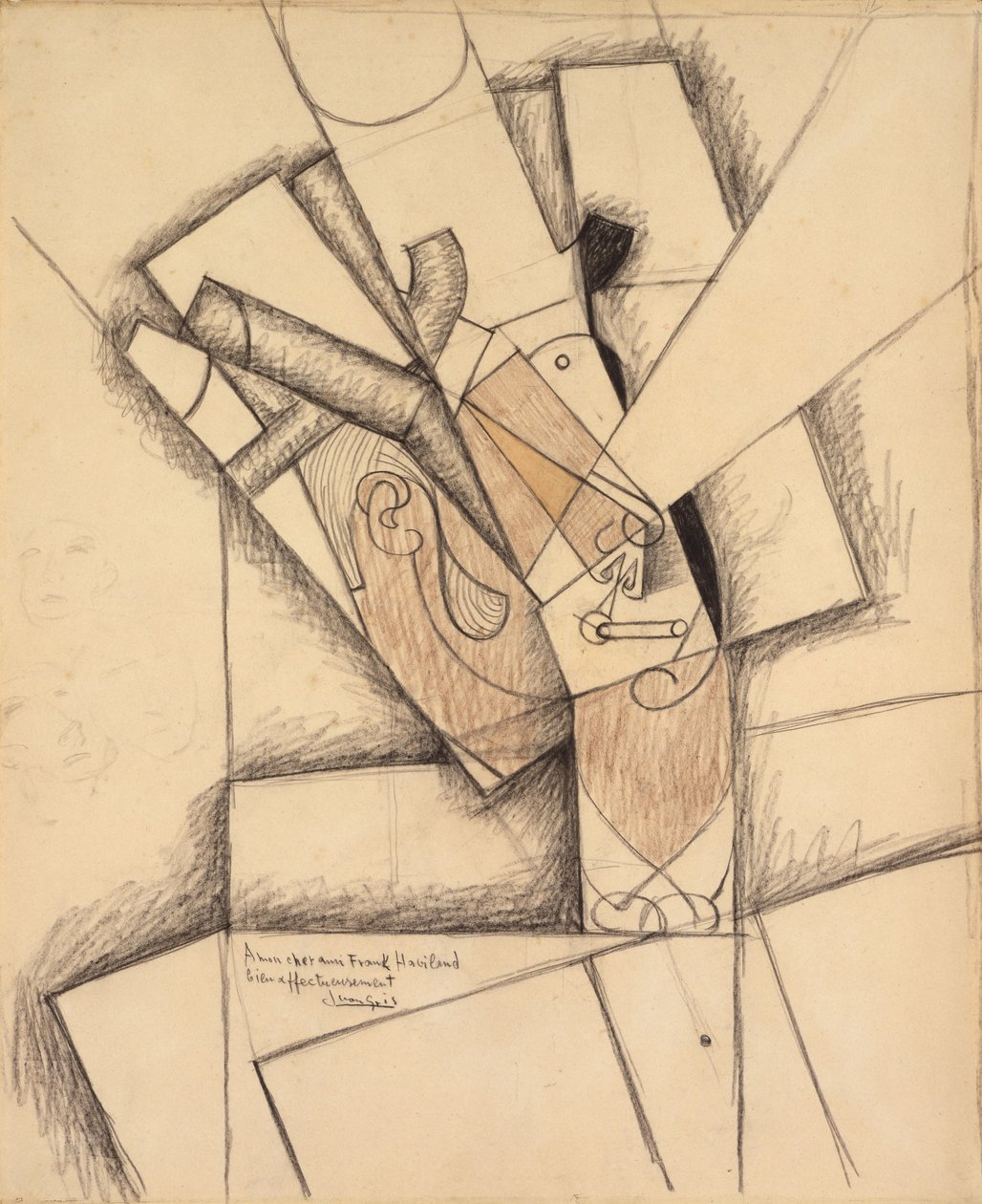 The Smoker, 1913 (szén, zsírkréta és mosószer papíron) alkotó: Juan Gris