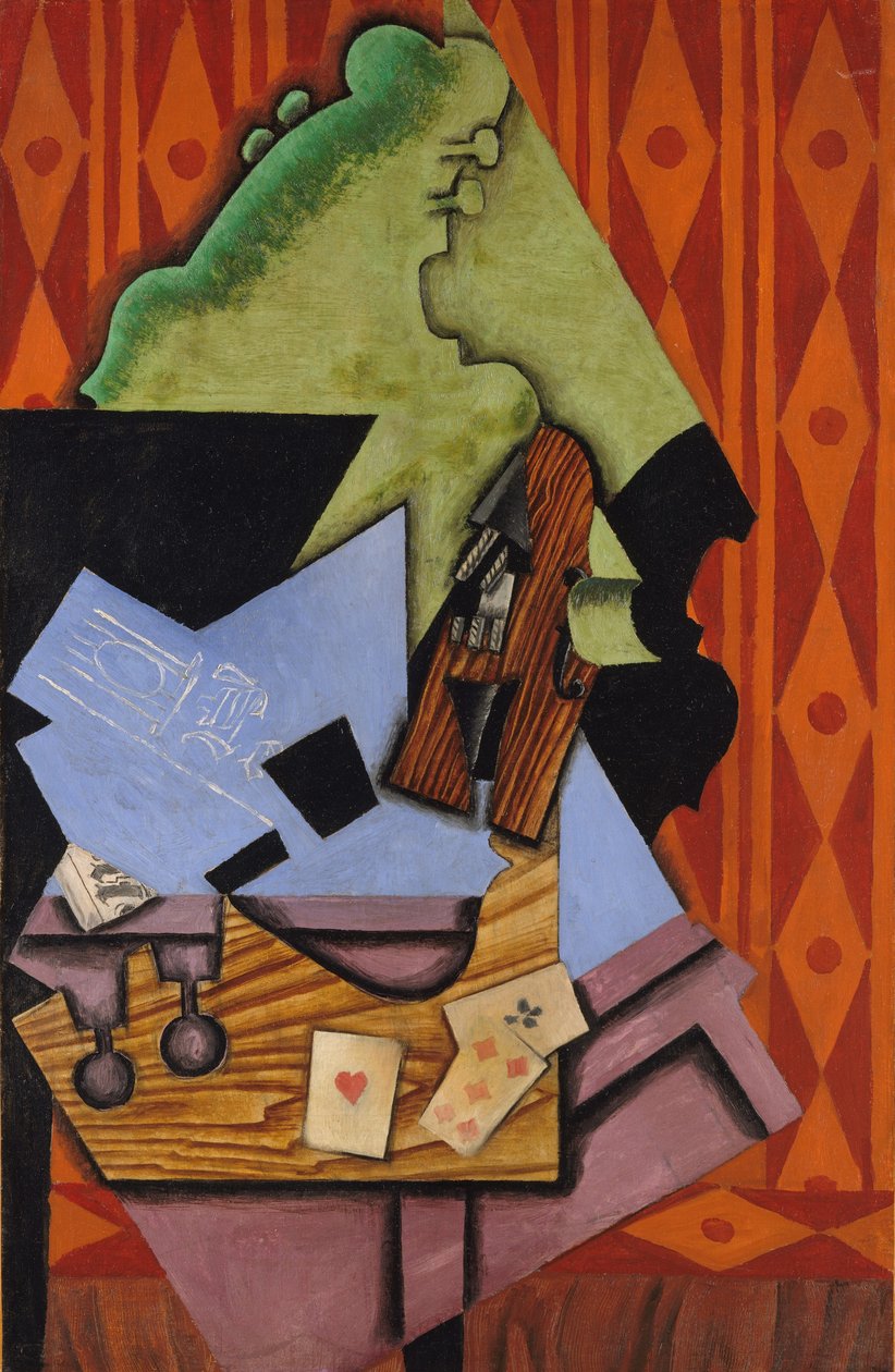 Hegedű és játékkártya az asztalon, 1913 alkotó: Juan Gris