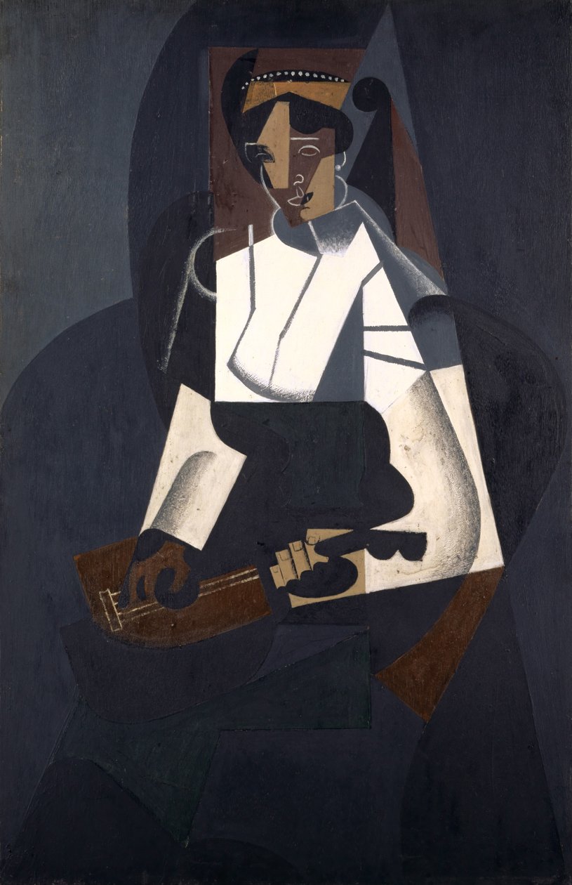 Nő mandolinnal, Corot nyomán, 1916 (olaj, rétegelt lemez) alkotó: Juan Gris