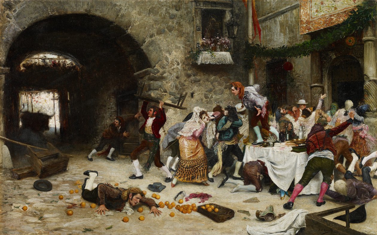 Megszakított bankett - Garate y Clavero, Juan Jose (1870-1939) - Olaj, réz - 49x78 - Museo Carmen Thyssen, Malaga alkotó: Juan José Gárate y Clavero