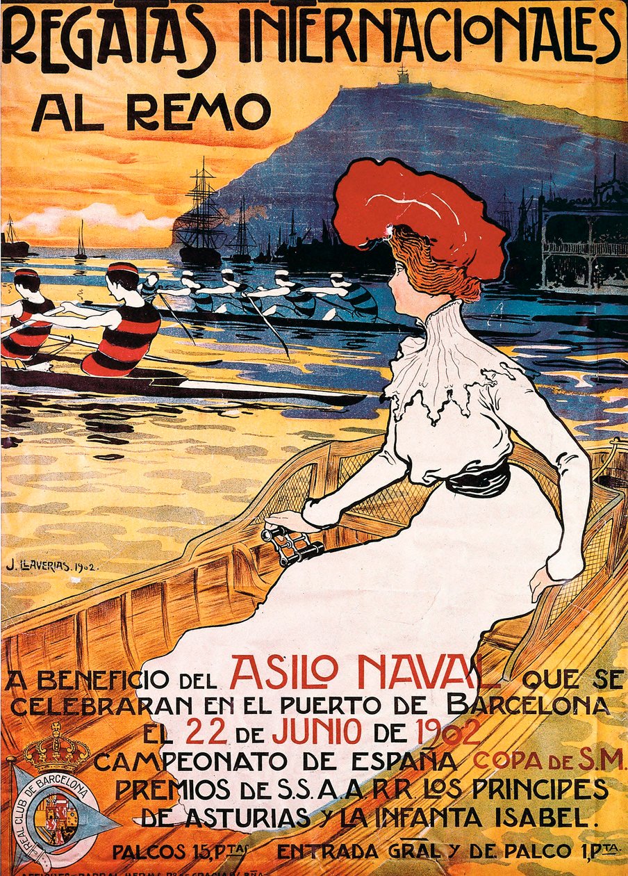 „Nemzetközi Evezős Regatta” sportesemény plakátja, Joan Llaverias i Labro (1865-1938) illusztrációja. 1902.06.22. DR alkotó: Juan Llaverias Llabro