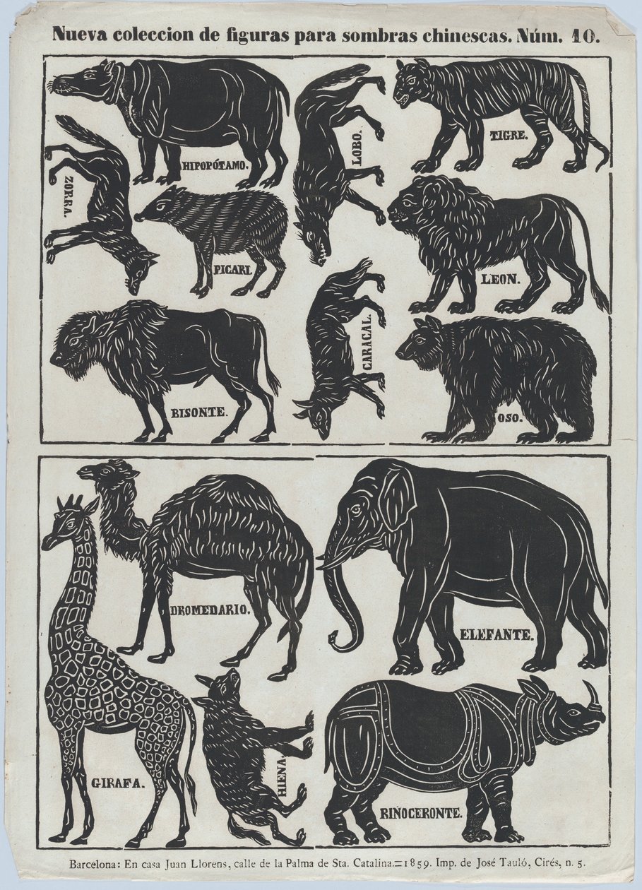 Kínai árnybábok figuráinak 10. lapja, 1859. alkotó: Juan Llorens