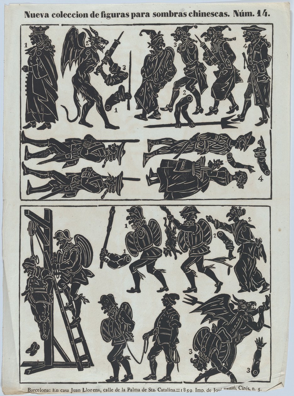 Kínai árnybábok figuráinak 14. lapja, 1859. alkotó: Juan Llorens