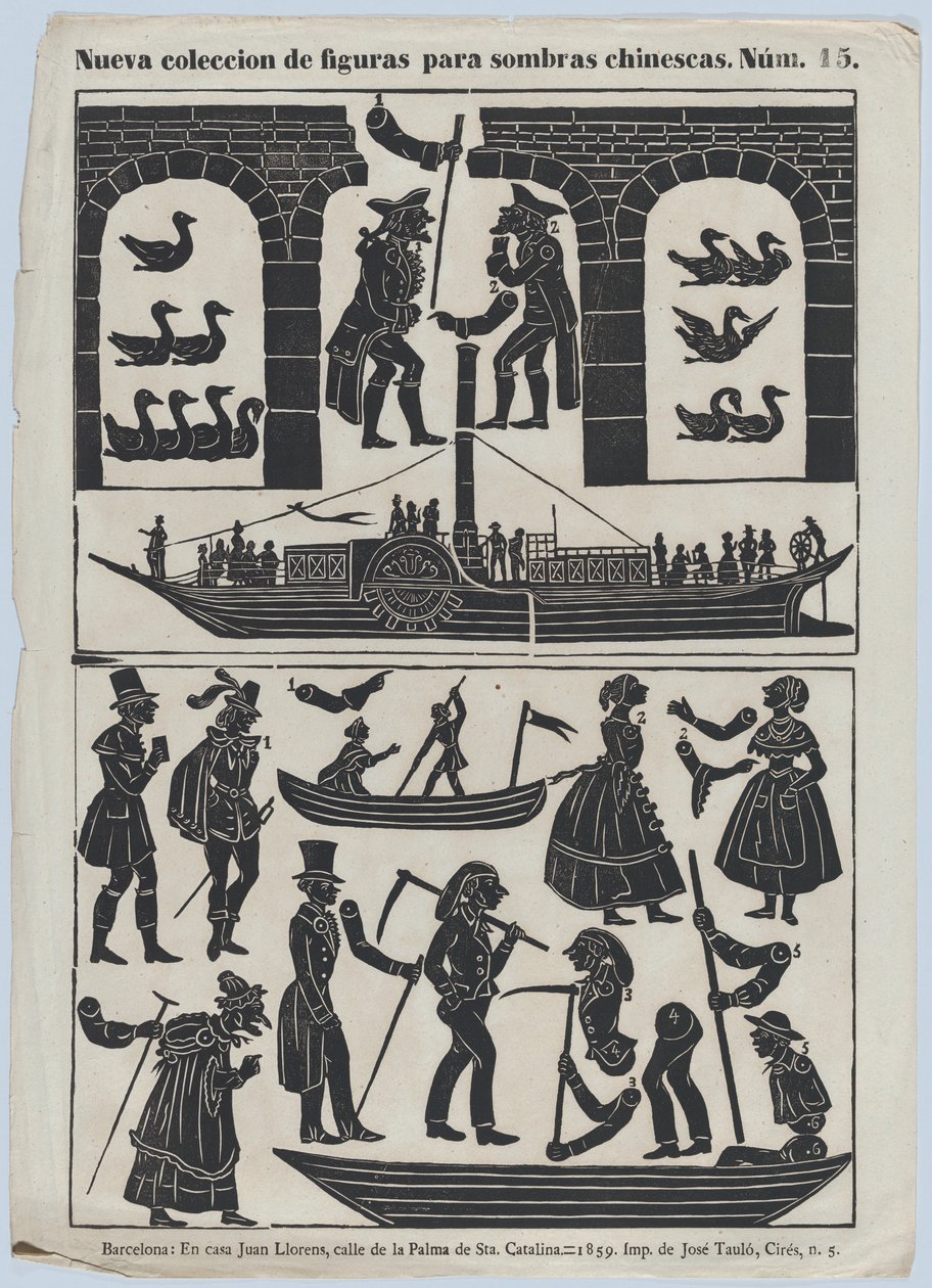 Kínai árnybábok figuráinak 15. lapja, 1859. alkotó: Juan Llorens