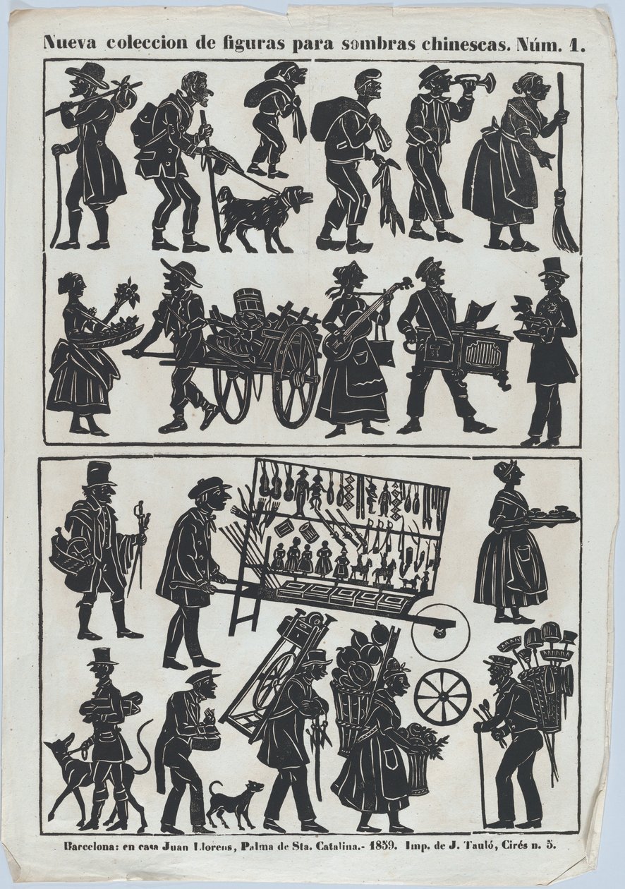 Kínai árnybábok figuráinak 1. lapja, 1859. alkotó: Juan Llorens