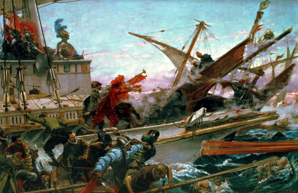 A lepantói tengeri csata, amelyet az osztrák Don John (1547-78) vívott 1571-ben alkotó: Juan Luna y Novicio