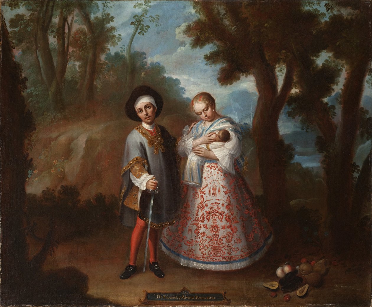 IX. Spanyol és albinóból: Visszatérve hátra (IX. De español y albina, torna atrás), 1760 körül alkotó: Juan Patricio Morlete Ruiz