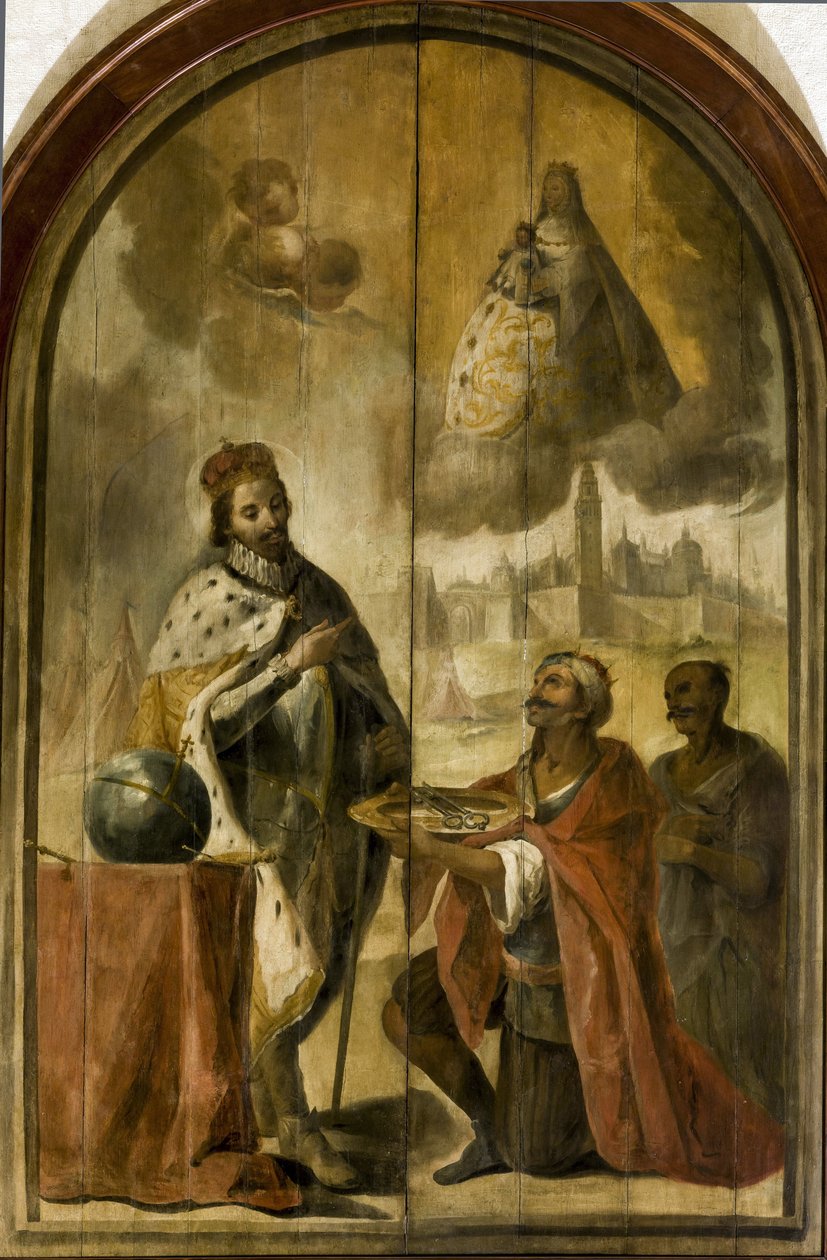 Ferdinand III de Castille - The Surrender of Seville - Rococo : Moorish king Axataf handed the keys of the city to King Ferdinand par Espinal, Juan de (1714-1783), c. 1750. Oil on wood, 300x200. Ayuntamiento de Sevilla   1411405   hu       hungarian Succes alkotó: Juan de Espinal