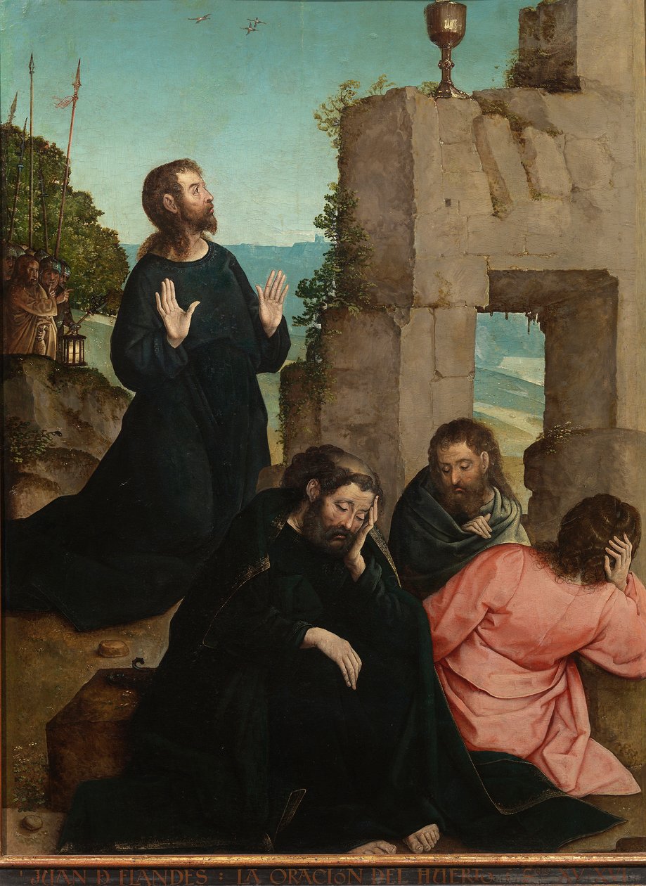 ""Agónia az olajbogyókertben" (The Agony in the Garden) Juan de Flandes festménye (kb. 1465-1519) 1514-1519 Méret: 110x84 cm Museo del Prado, Madrid alkotó: Juan de Flandes