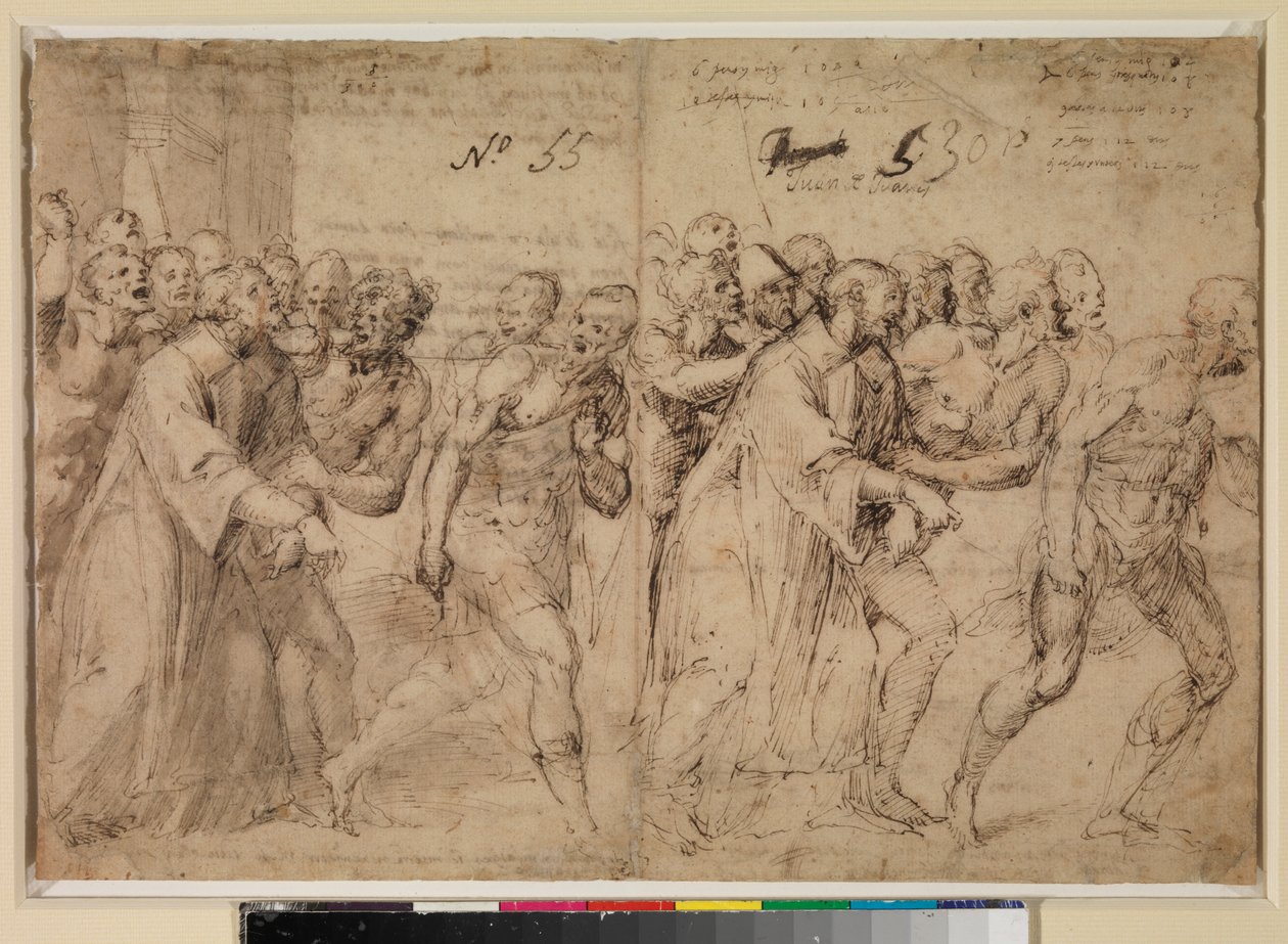 Két tanulmány „Szent István mártíromságába vezetve” (recto), 1556 alkotó: Juan de Juanes