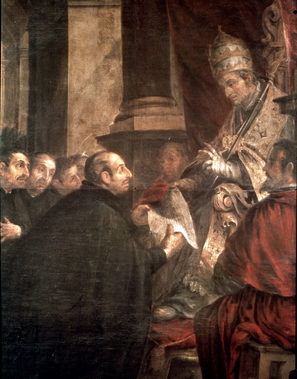 Szent Ignác átveszi a Jézus Társasága (jezsuiták) alapításáról szóló pápai bullát III. Pál pápától alkotó: Juan de Valdes Leal